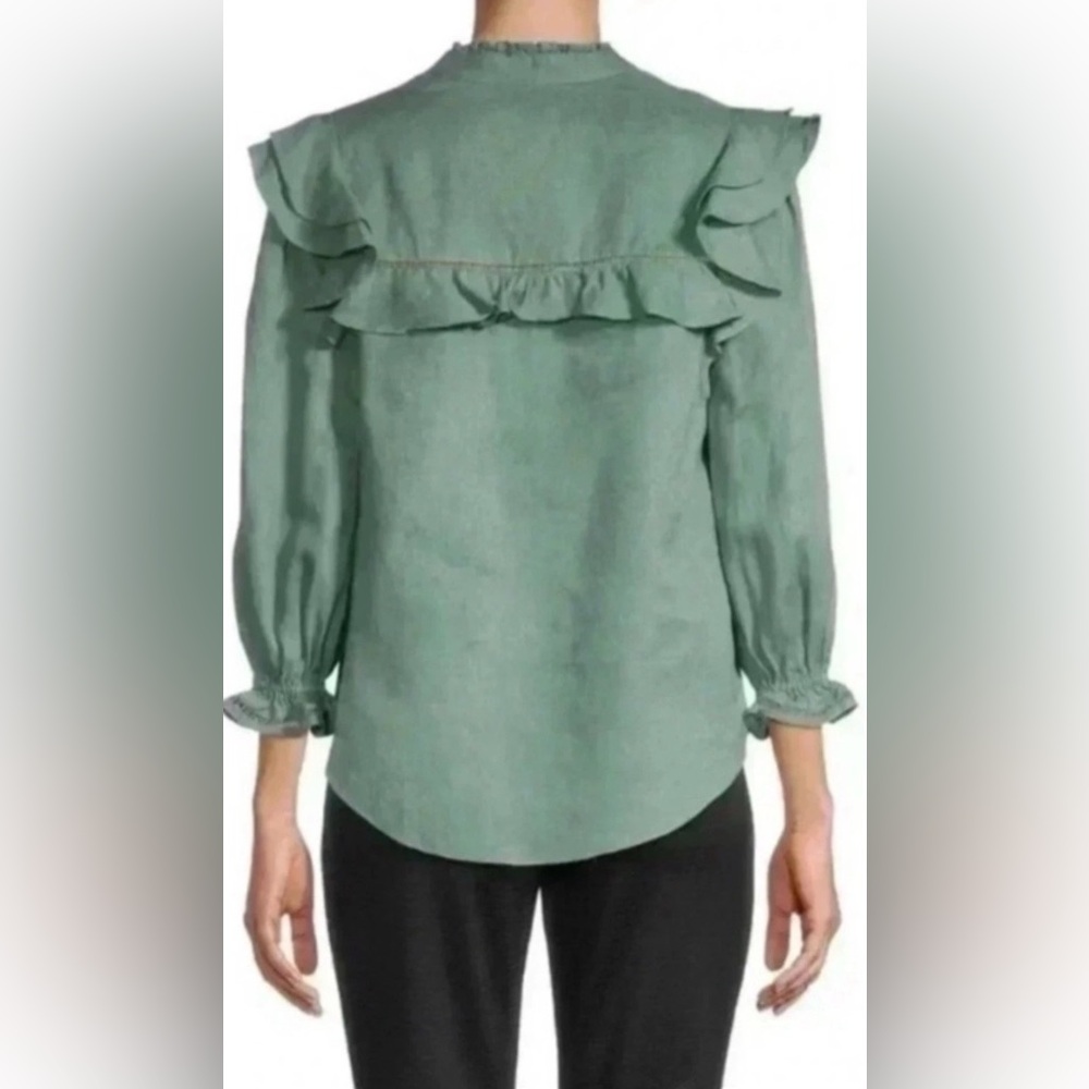 Veronica Beard Ruffled Button-Front Green Blouse - Picture 7 of 7